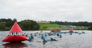 Swimmers in the lake at Harewood House near Leeds