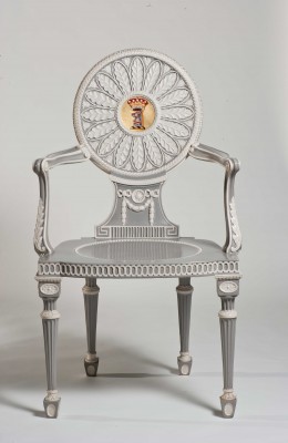 One of a set of 8 chairs which feature the family crest