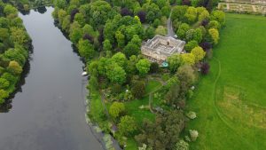 A drone image of the landscape to the south of Harewood House and the Courtyard